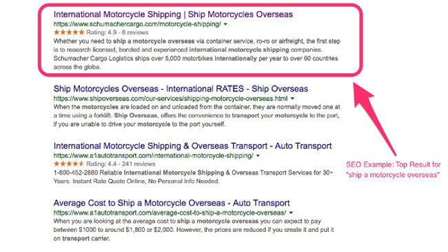 SEO example on a SERP